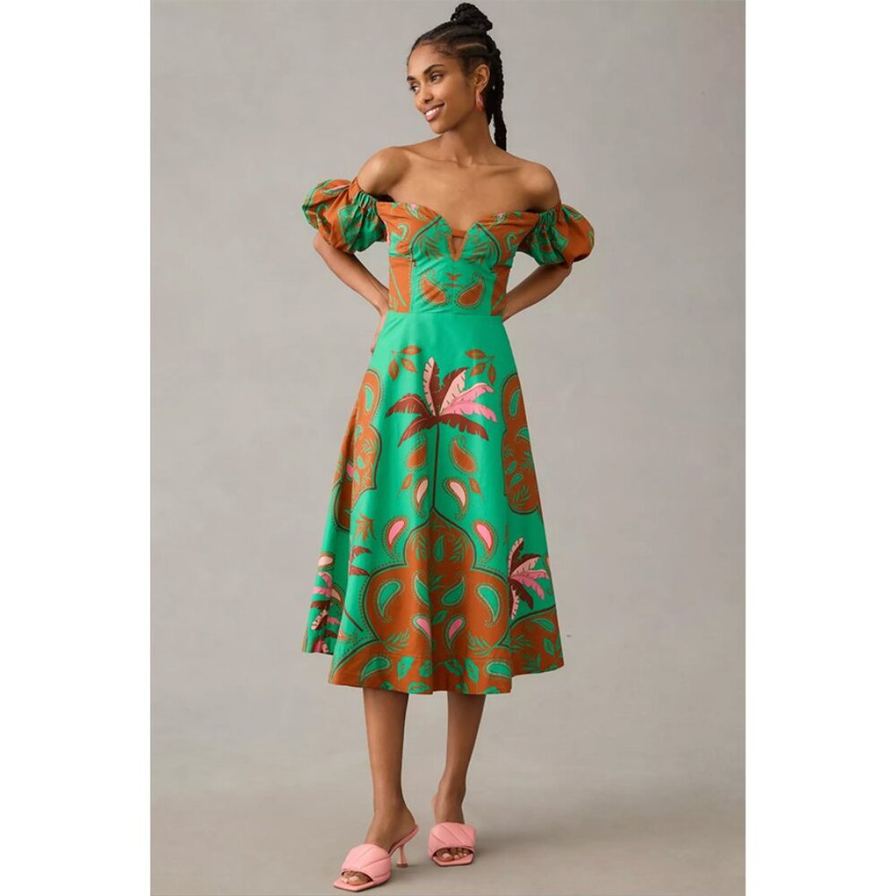 Anthropologie Maeve Puff-Sleeve Sweetheart Dress - Size 14